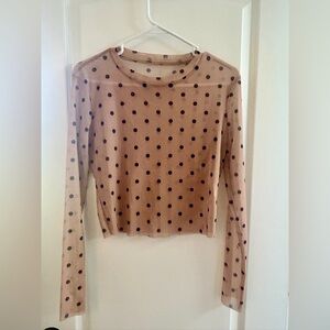 NWOT Sheer Polka Dot Long Sleeve Top - Tan and Black - L